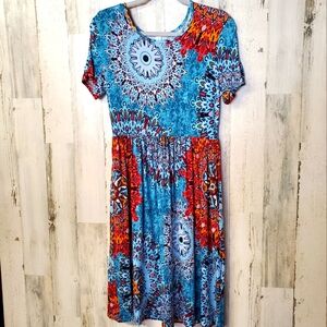 DB Moon Mandala short sleeve midi sun dress size M